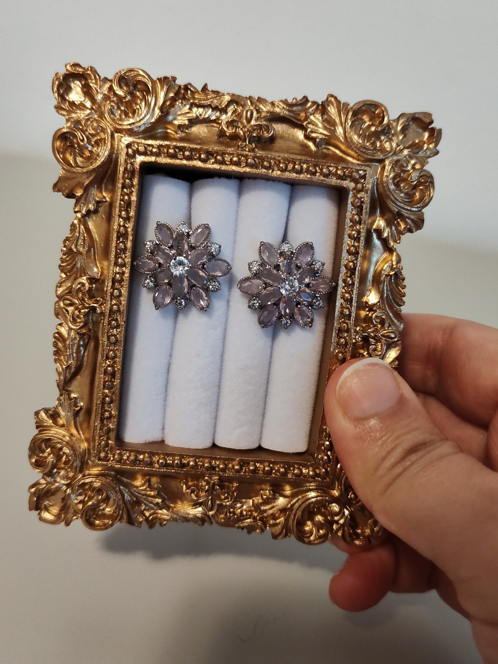 Floral Crystal Statement Earrings in Light Pink and Clear - Picture 5 of 7